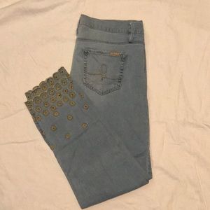 Lilly Pulitzer South Ocean Skinny Crop Jeans with embroidered hem detail